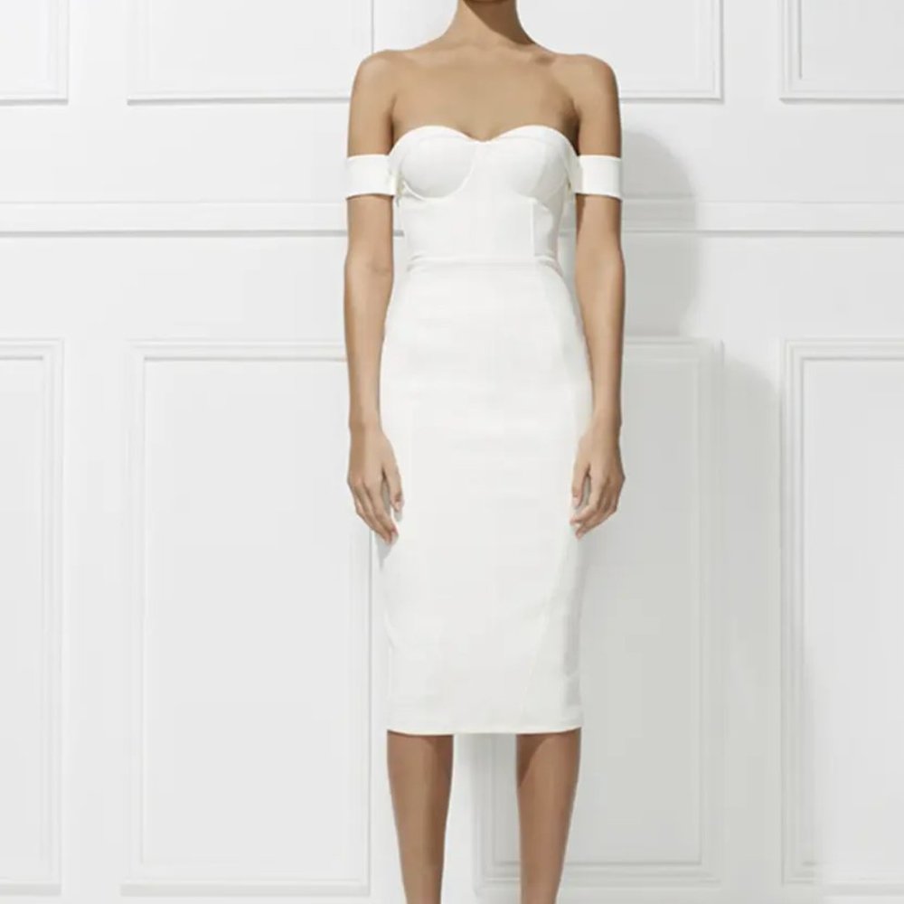 Misha Collection white strapless dress XS
